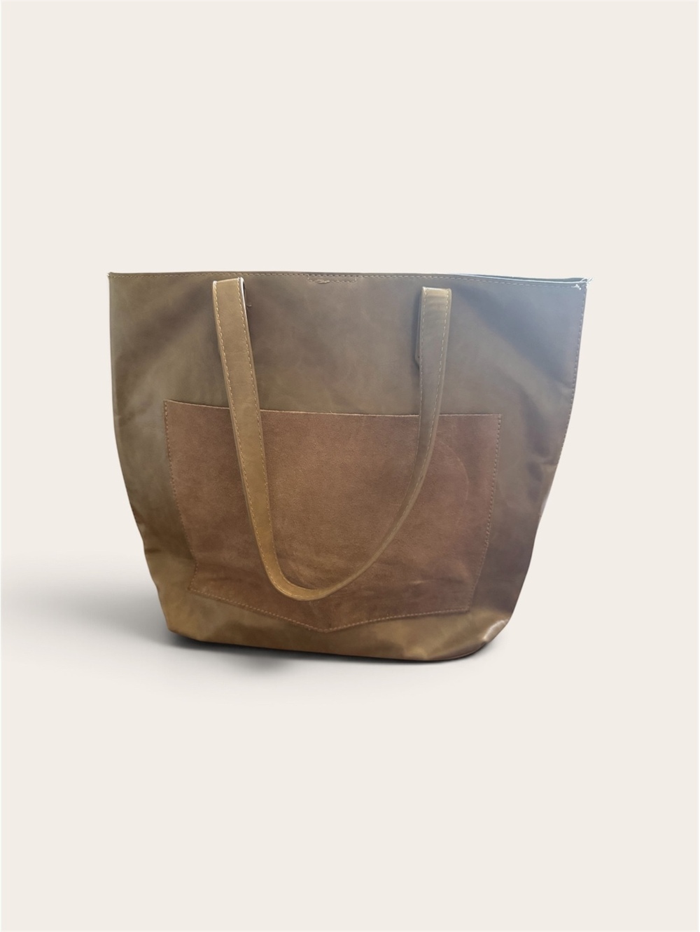 Sole Society Large Taupe Tote Bag Suede Pocket Vegan Leather Shoulder Handbag